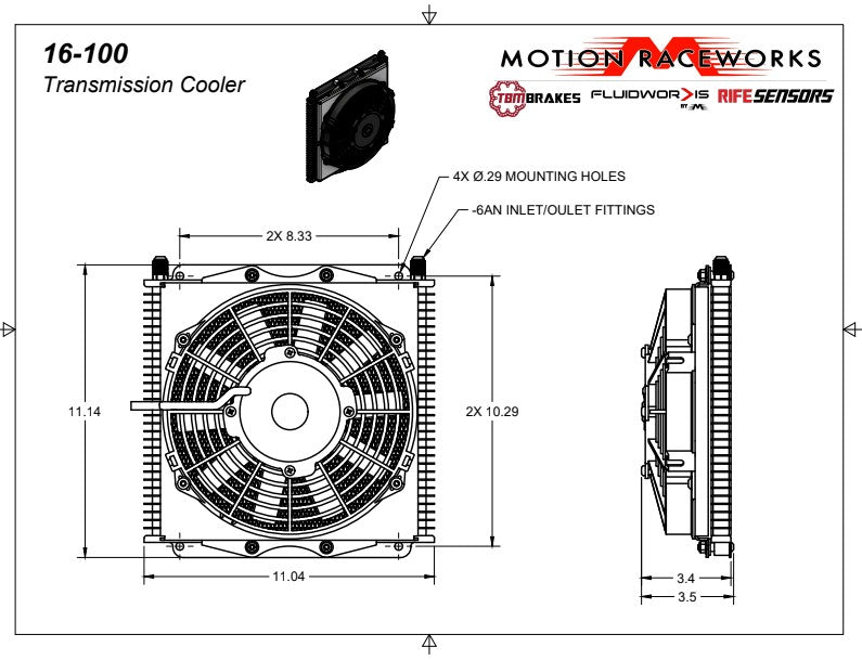 GM TH350, TH400, 700R4, 4L60E Trans Cooler Kit w/Fan & Fragola Lines/Fittings