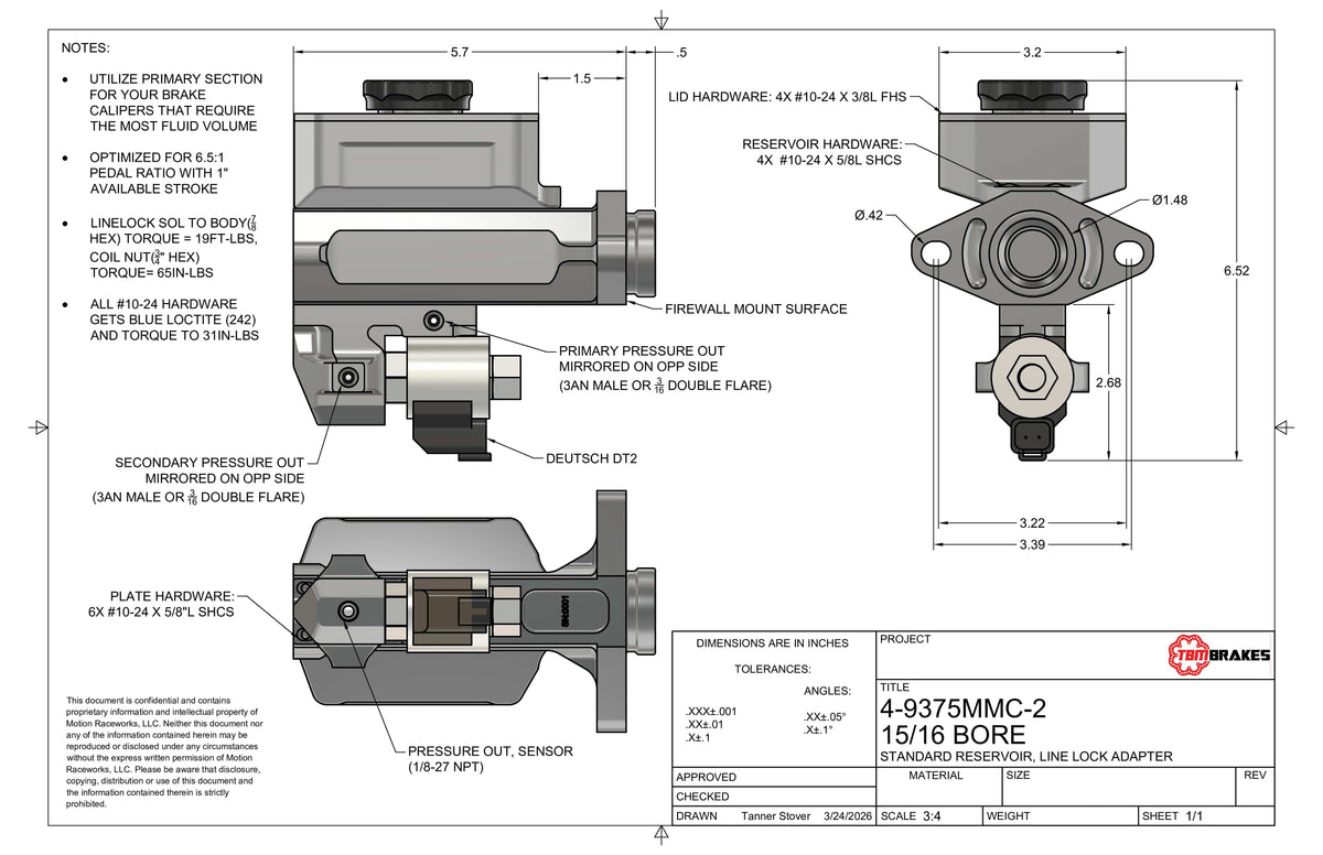 1988.5-1993 S10 Sonoma Blazer TBM Modular Bore Billet Master Cylinder Conversion Kit (Choose Bore Size)
