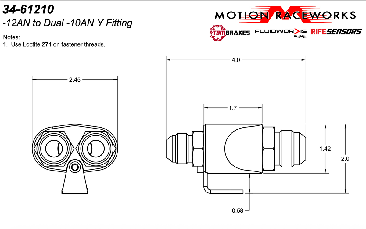 Parallel Billet Y Block w/ bracket 12orb / (2) 10 ORB - Motion Raceworks