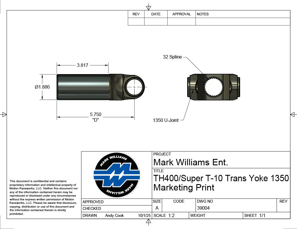 TH400 / 4L80E / GV Overdrive / Super T-10 Slip Yoke 1350 32 Spline Extreme Duty 4340 - Motion Raceworks