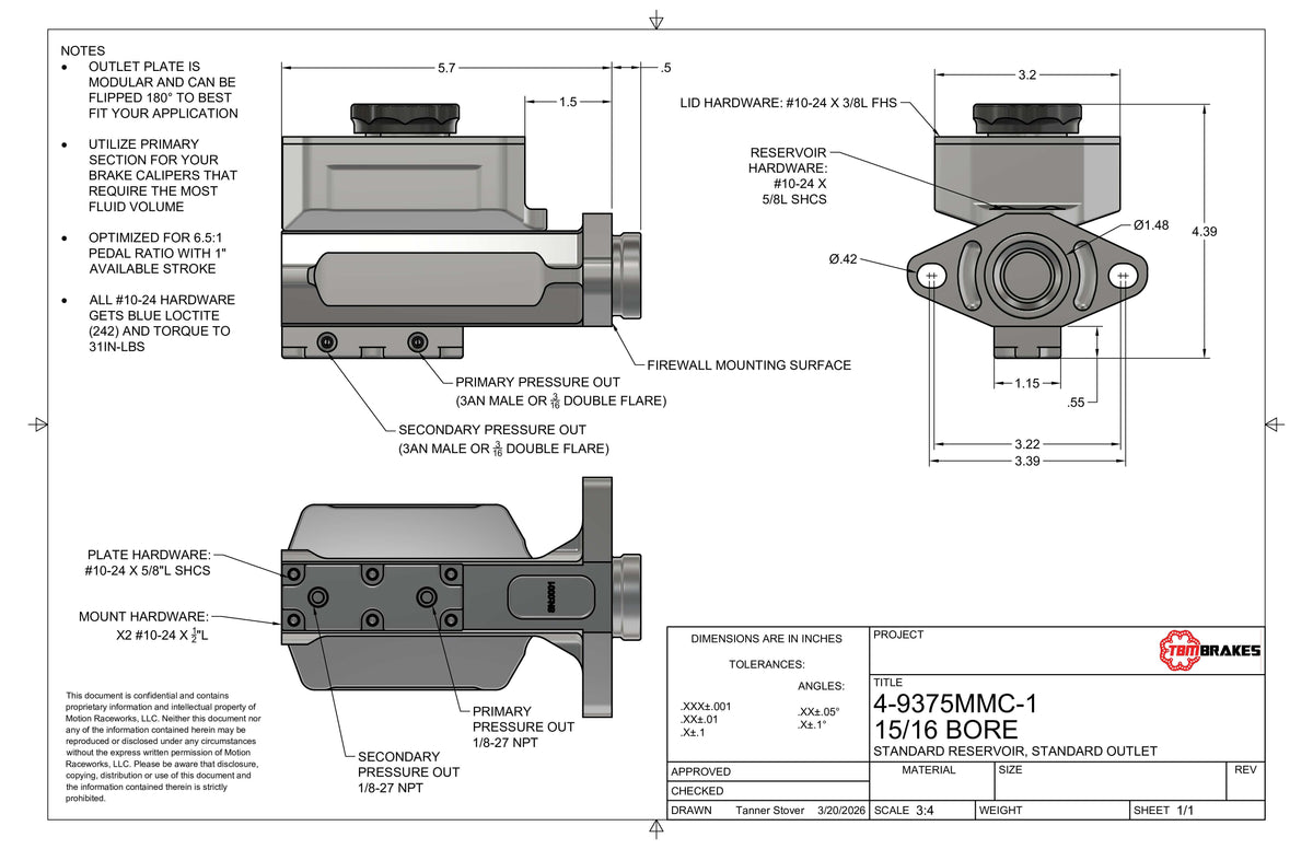 1995-04 S10 / Sonoma Blazer / Jimmy TBM Modular Bore Billet Master Cylinder Conversion Kit (Choose Bore Size)
