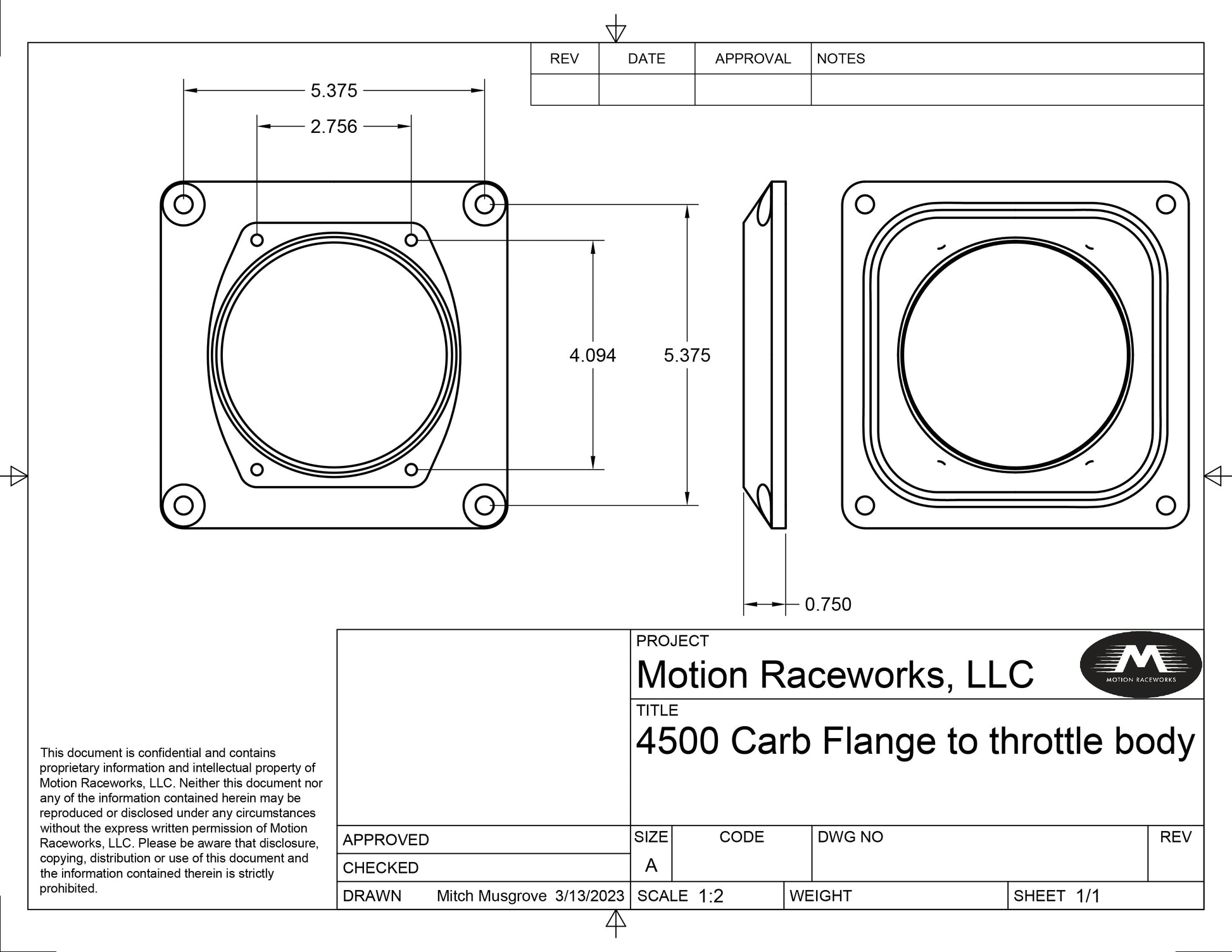 4500 to 102mm EFI Throttle Body Flange 10-13020-Motion Raceworks-Motion Raceworks
