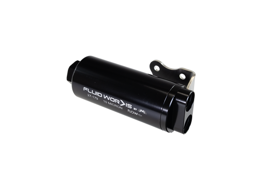Fluidworks 6GPM Compact Single 10ORB Inlet-Dual 8ORB outlet Post Fuel Filter w/ Mount (10 Micron) - Motion Raceworks