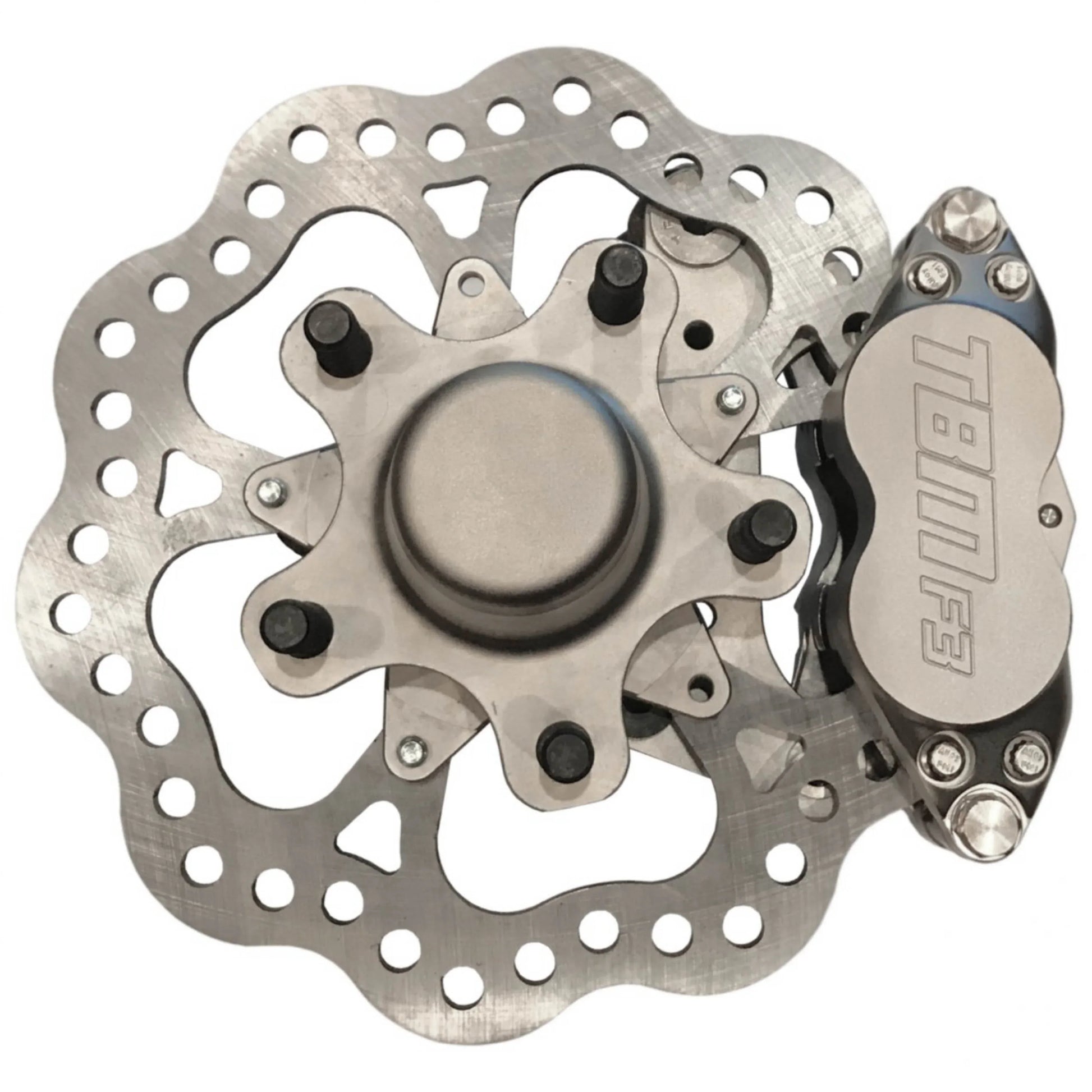 TRZ 326-MUS-22 (79-04 Mustang) 2" Drop Billet Spindle Medium Duty 4 Piston Front Brake Kit (5 on 4.75 Hubs) - Motion Raceworks