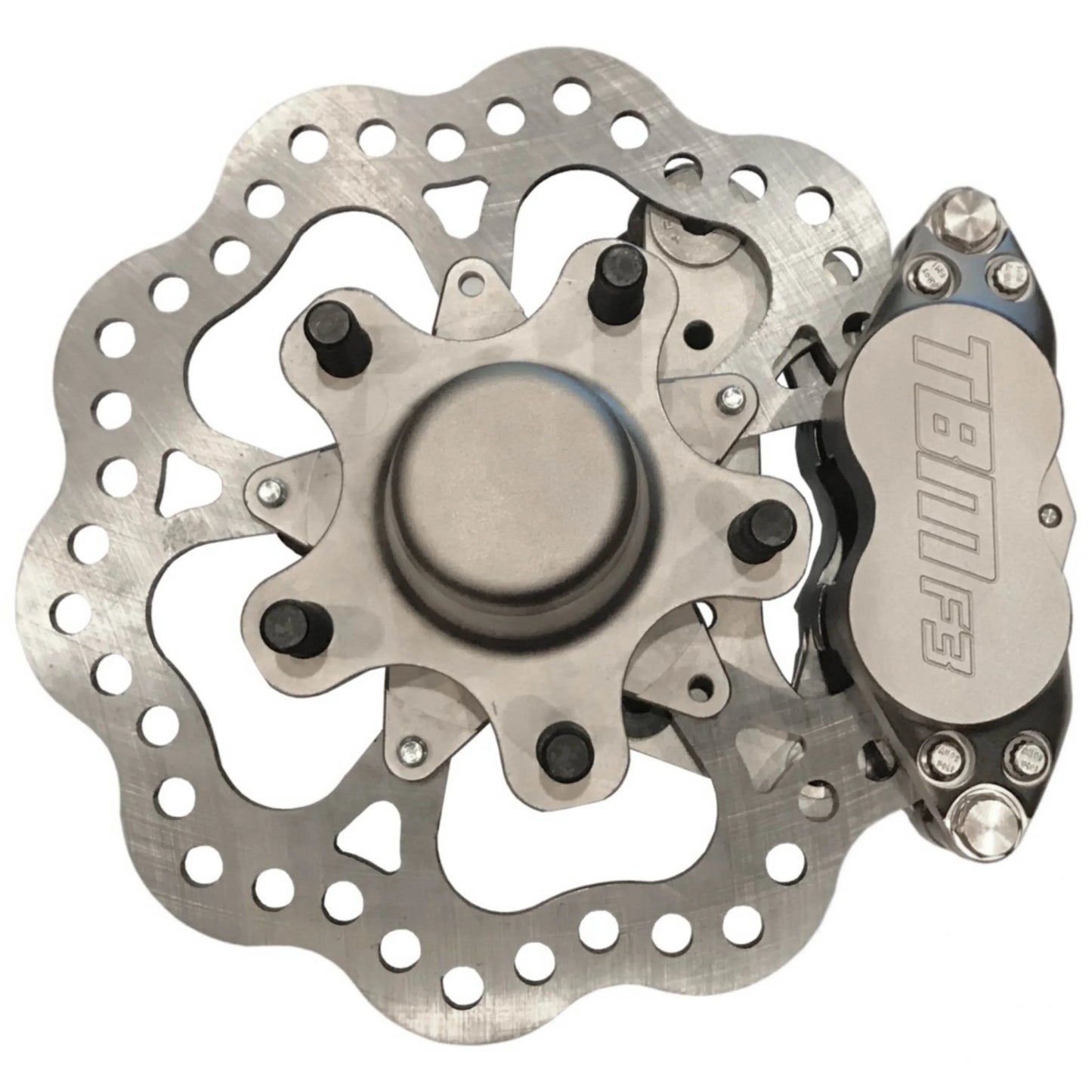 TRZ 326-MUS-32 (79-04 Mustang) 3" Drop Billet Spindle Medium Duty 4 Piston Front Brake Kit (5 on 4.75 Hubs) - Motion Raceworks