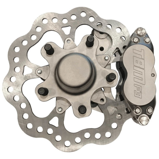 TRZ 326-MUS-32 (79-04 Mustang) 3" Drop Billet Spindle Medium Duty 4 Piston Front Brake Kit (5 on 4.75 Hubs) - Motion Raceworks