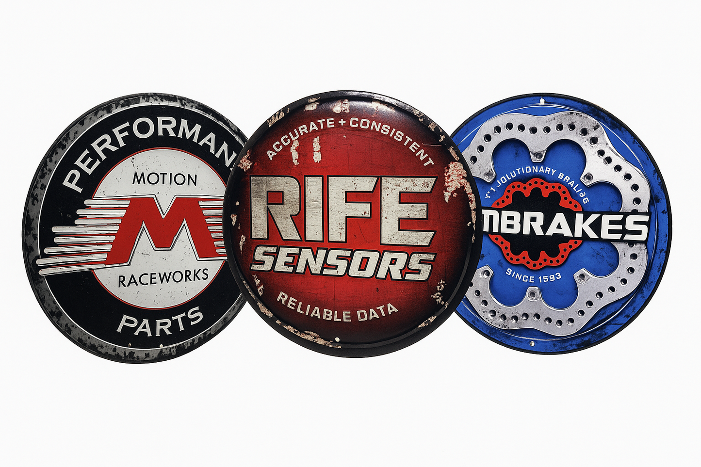 Motion Companies 12" Stamped Metal Sign Set (Buy all 3) - Motion Raceworks